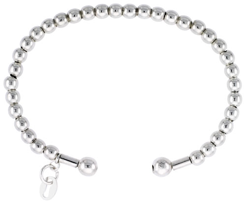 Sterling Silver Italian Cuff Bead Baby Bangle Bracelet, fits most 4 inch wrists