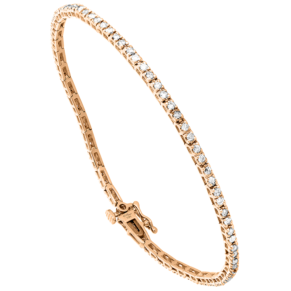 10k Rose Gold 1 Carat Diamond Tennis Bracelet for Women 1/16 inch wide, 7.25 inch long