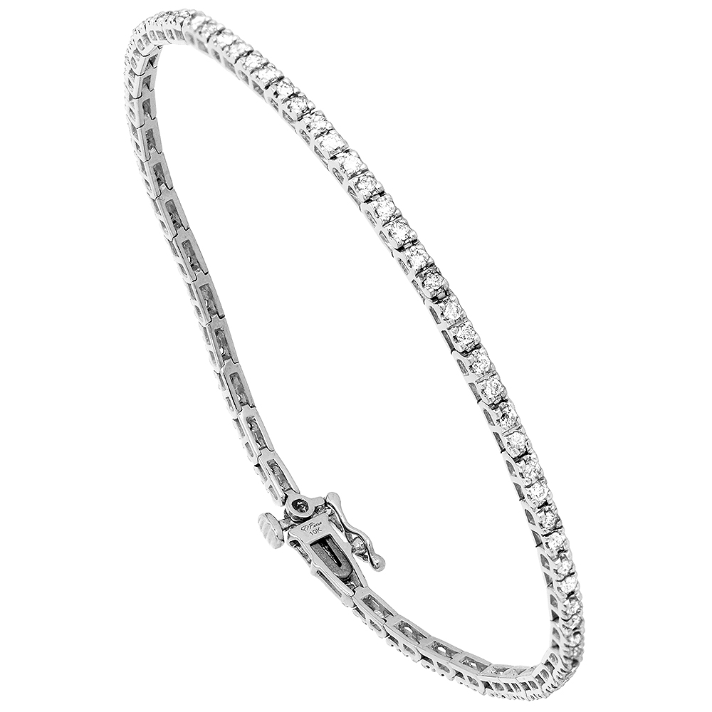 10k White Gold 1 Carat Diamond Tennis Bracelet for Women 1/16 inch wide, 7.25 inch long