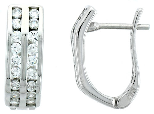 STERLING SILVER JEWELED HUGGIE EARRINGS, W/ CUBIC ZIRCONIA STONES, 5/8 (16 MM)