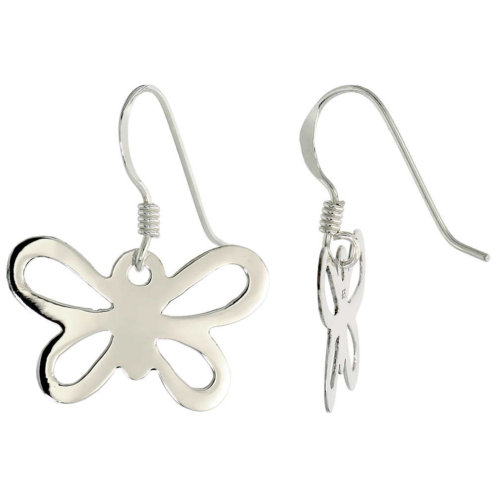 STERLING SILVER BUTTERFLY CUT OUT DANGLE EARRINGS 9/16 INCH (13 MM) TALL