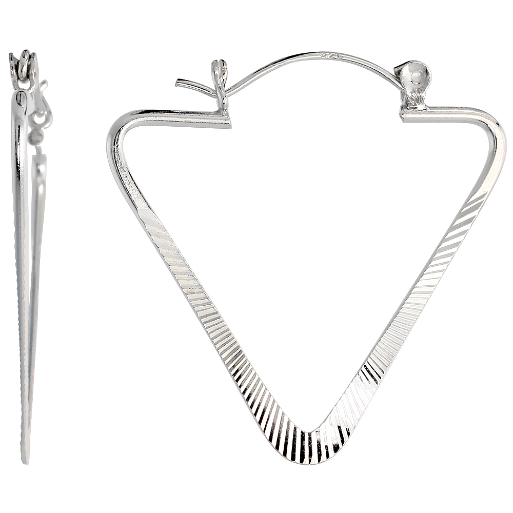 STERLING SILVER TRIANGLE CUT OUT TEXTURED HOOP EARRINGS, 1 6/16" (35 MM) TALL