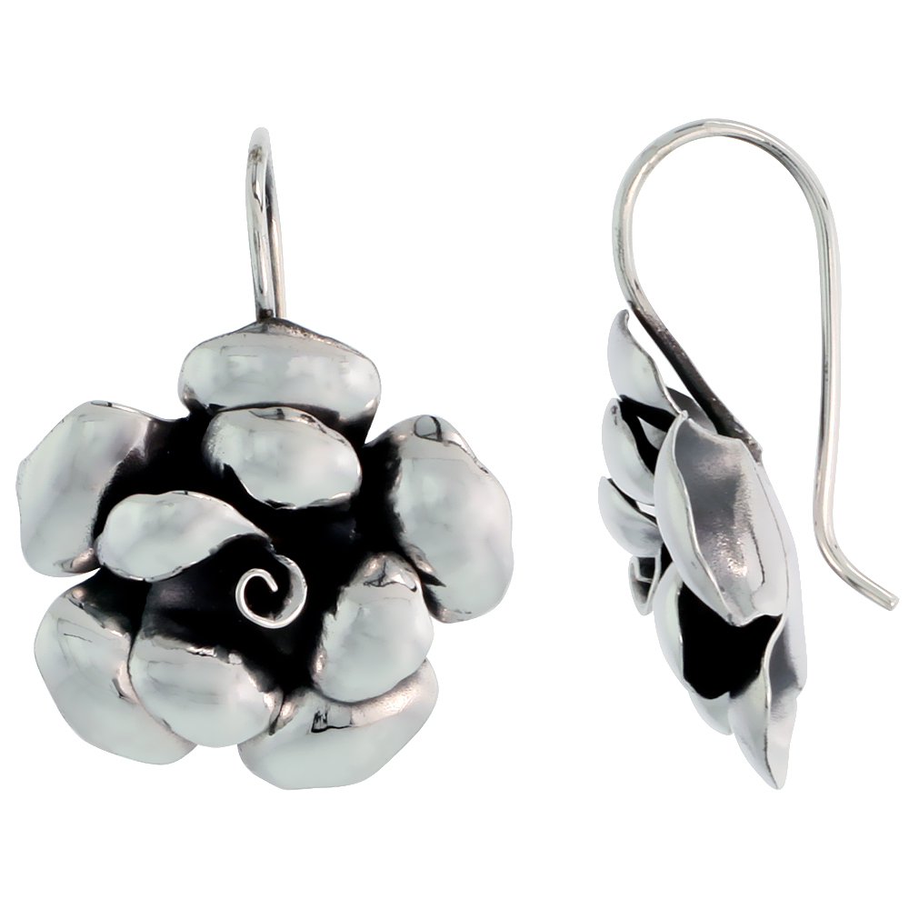 STERLING SILVER BIG FLOWER EARRINGS 1 INCH WIDE