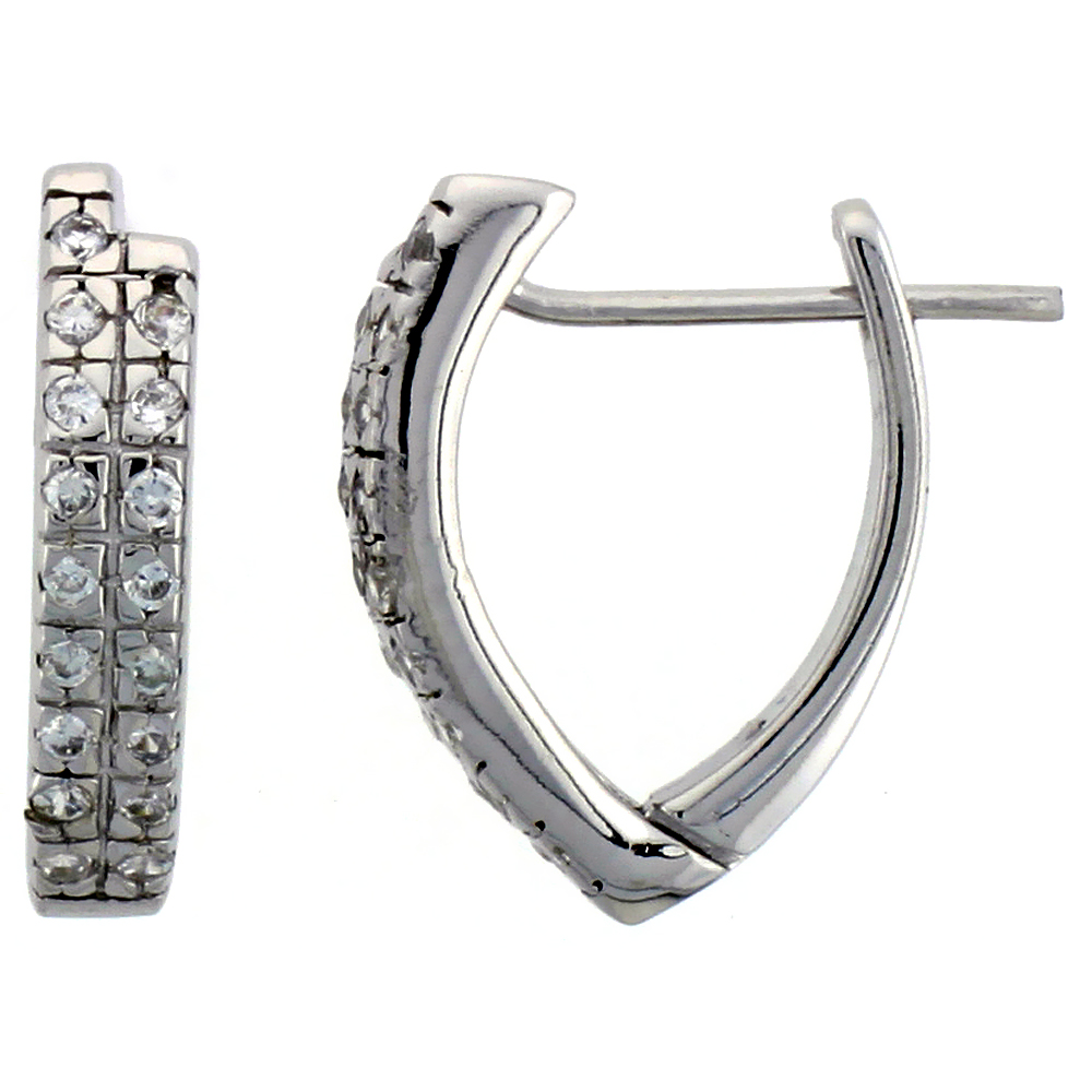 STERLING SILVER EARRINGS PAVE SET CZ, 3/4 IN. 20 MM LONG