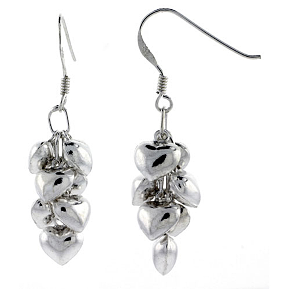 STERLING SILVER HEART CLUSTER EARRINGS 15/16 INCH