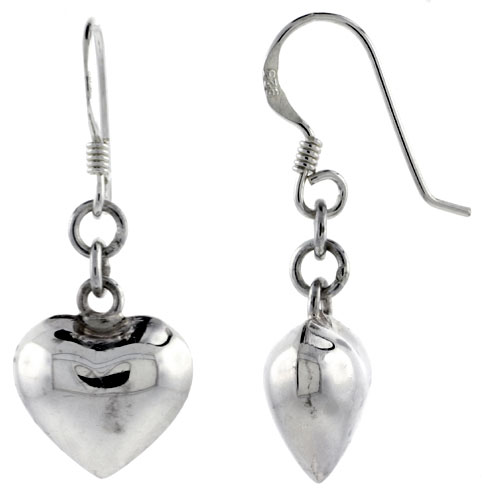 STERLING SILVER HEART EARRINGS 3/4 INCH