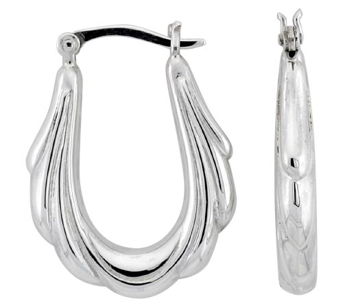 1 INCH STERLING SILVER SMALL CANDLE DRIP HOOP EARRINGS FOR WOMEN CLICK TOP HIGH POLISHED