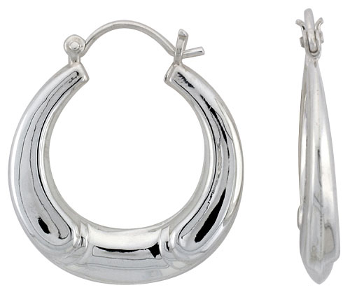 STERLING SILVER ROUND HOOP EARRINGS FOR WOMEN TAPERED CLICK TOP HIGH POLISHED 1 1/8 INCH