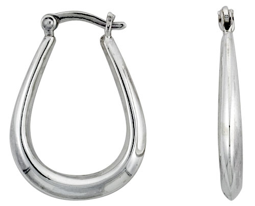 STERLING SILVER THIN TUBE TEARDROP HOOP EARRINGS FOR WOMEN TAPERED CLICK TOP HIGH POLISHED 1 INCH