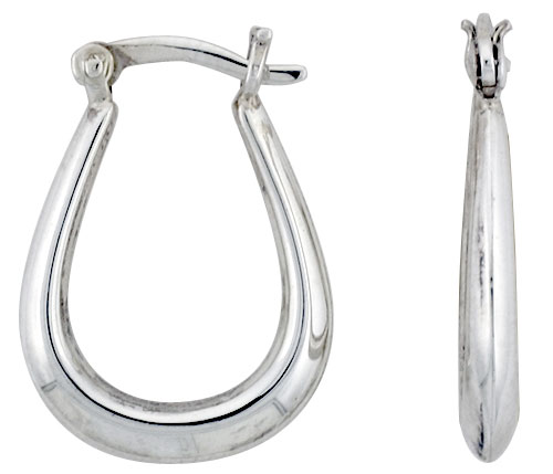 STERLING SILVER THIN TUBE TEARDROP HOOP EARRINGS FOR WOMEN TAPERED CLICK TOP HIGH POLISHED 7/8 INCH