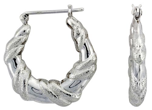 STERLING SILVER ROPE WRAP HOOP EARRINGS FOR WOMEN ROUND CLICK TOP HIGH POLISHED 1 1/8 INCH