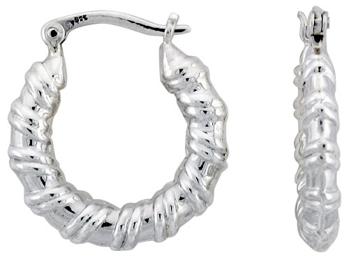 STERLING SILVER DOUBLE WRAPPED HOOP EARRINGS FOR WOMEN CLICK TOP HIGH POLISHED 1 INCH