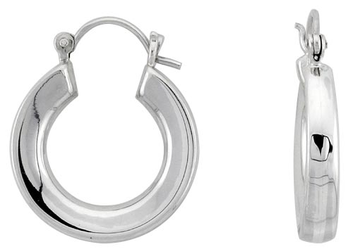 STERLING SILVER KNIFE EDGE TUBE HOOP EARRINGS FOR WOMEN ROUND CLICK TOP HIGH POLISHED 1 INCH