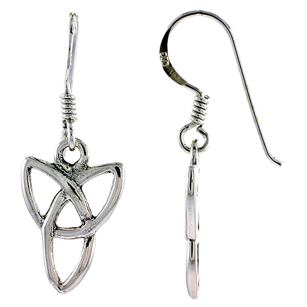 DAINTY STERLING SILVER SIMPLE CELTIC TRIQUETRA TRINITY KNOT EARRINGS DANGLING FISHHOOK OXIDIZED FINISH WOMEN 5/8 INCH LONG