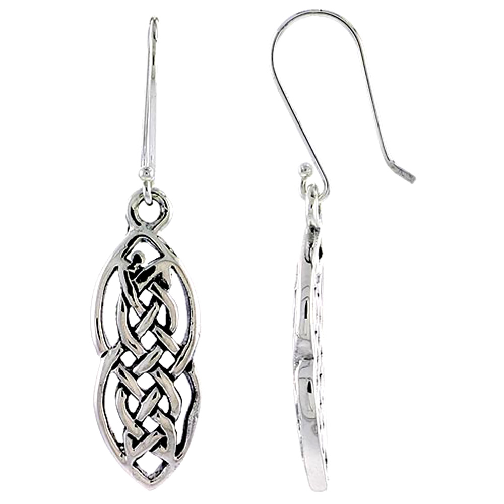 Sterling Silver Sailors Celtic Knot Earrings Dangling Fishhook Oxidized Finish Women 1 inch long