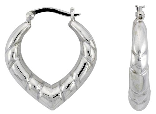 STERLING SILVER SPIRAL GROOVED HOOP EARRINGS FOR WOMEN CLICK TOP HIGH POLISHED 1 1/8 INCH