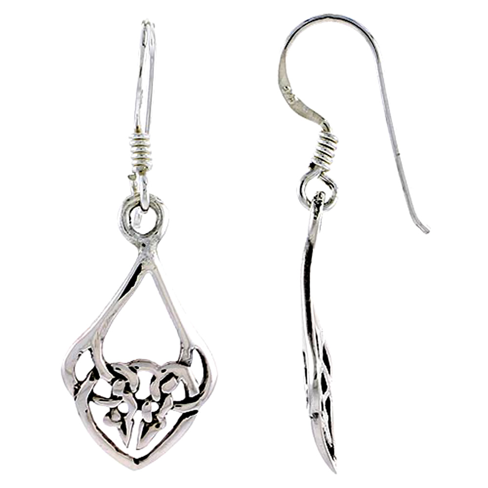 SMALL STERLING SILVER CELTIC KNOT EARRINGS DANGLING FISHHOOK OXIDIZED FINISH WOMEN 3/4 INCH LONG
