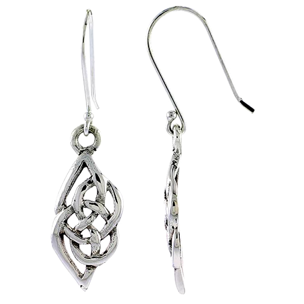 Sterling Silver Dara Celtic Knot Earrings Dangling Fishhook Oxidized Finish Women 3/4 inch long