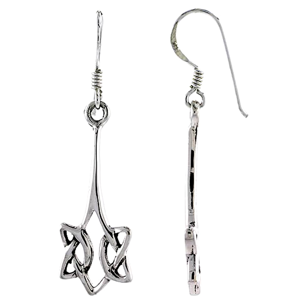 STERLING SILVER TRINITY SYMBOL CELTIC TRIQUETRAS EARRINGS DANGLING FISHHOOK OXIDIZED FINISH WOMEN 1 1/8 INCH LONG