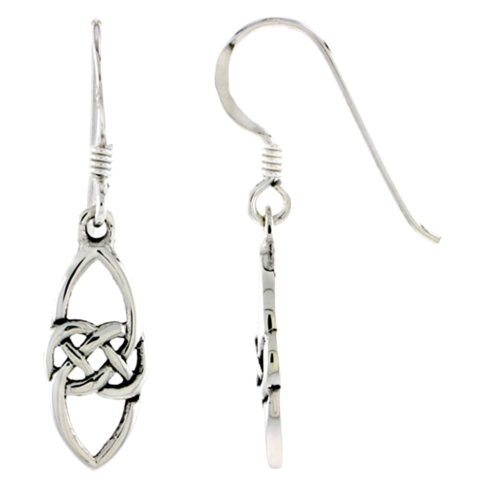 STERLING SILVER SMALL CELTIC KNOT EARRINGS DANGLING FISHHOOK OXIDIZED FINISH WOMEN 5/8 INCH LONG