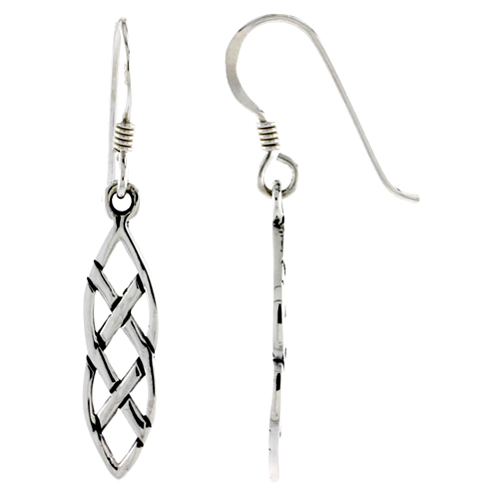 Sterling Silver Celtic Braid Earrings Dangling Fishhook Oxidized Finish Women 7/8 inch long