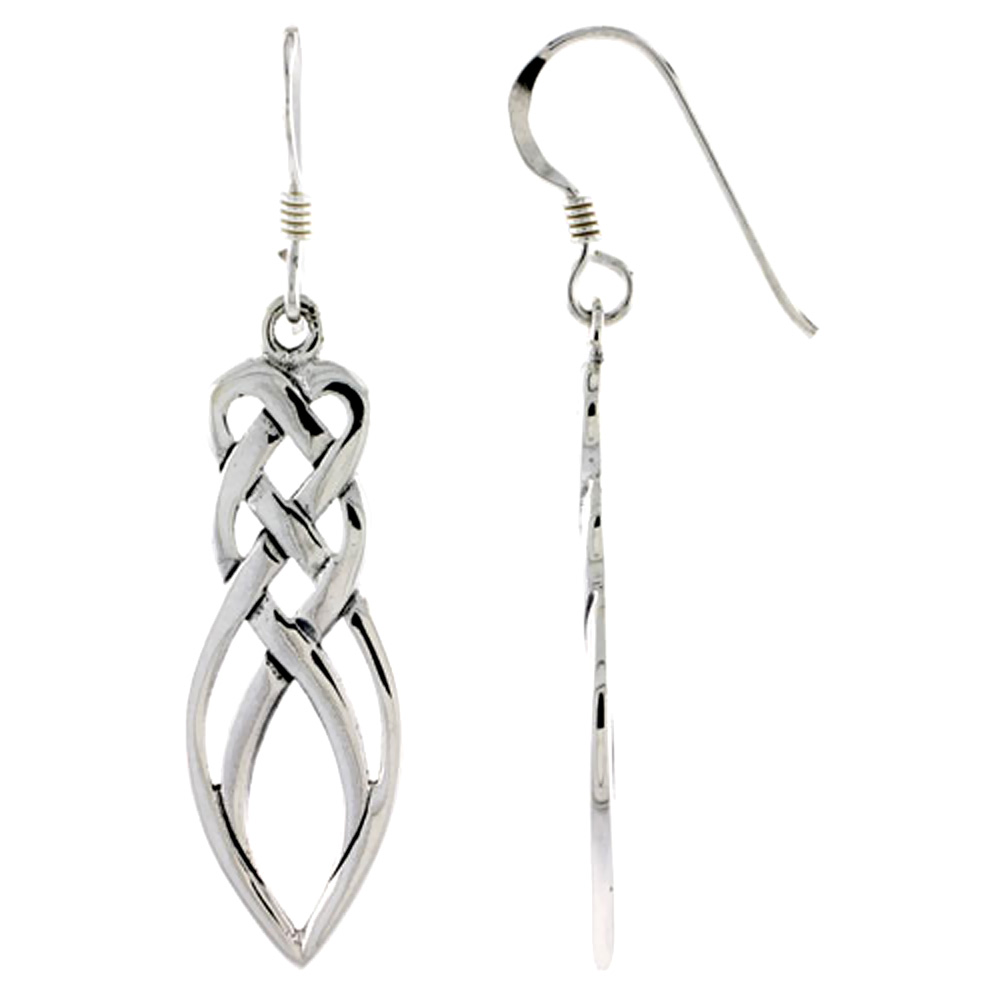 Sterling Silver Celtic Motherhood Knot Earrings Dangling Fishhook Oxidized Finish Women 1 1/4 inch long