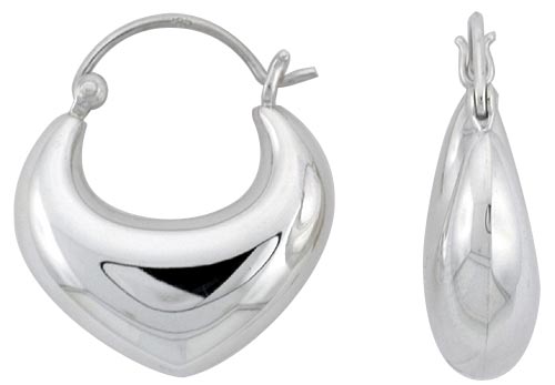 STERLING SILVER SMALL PUFFY TRIANGULAR HOOP EARRINGS FOR WOMEN CLICK TOP HIGH POLISHED 7/8 INCH