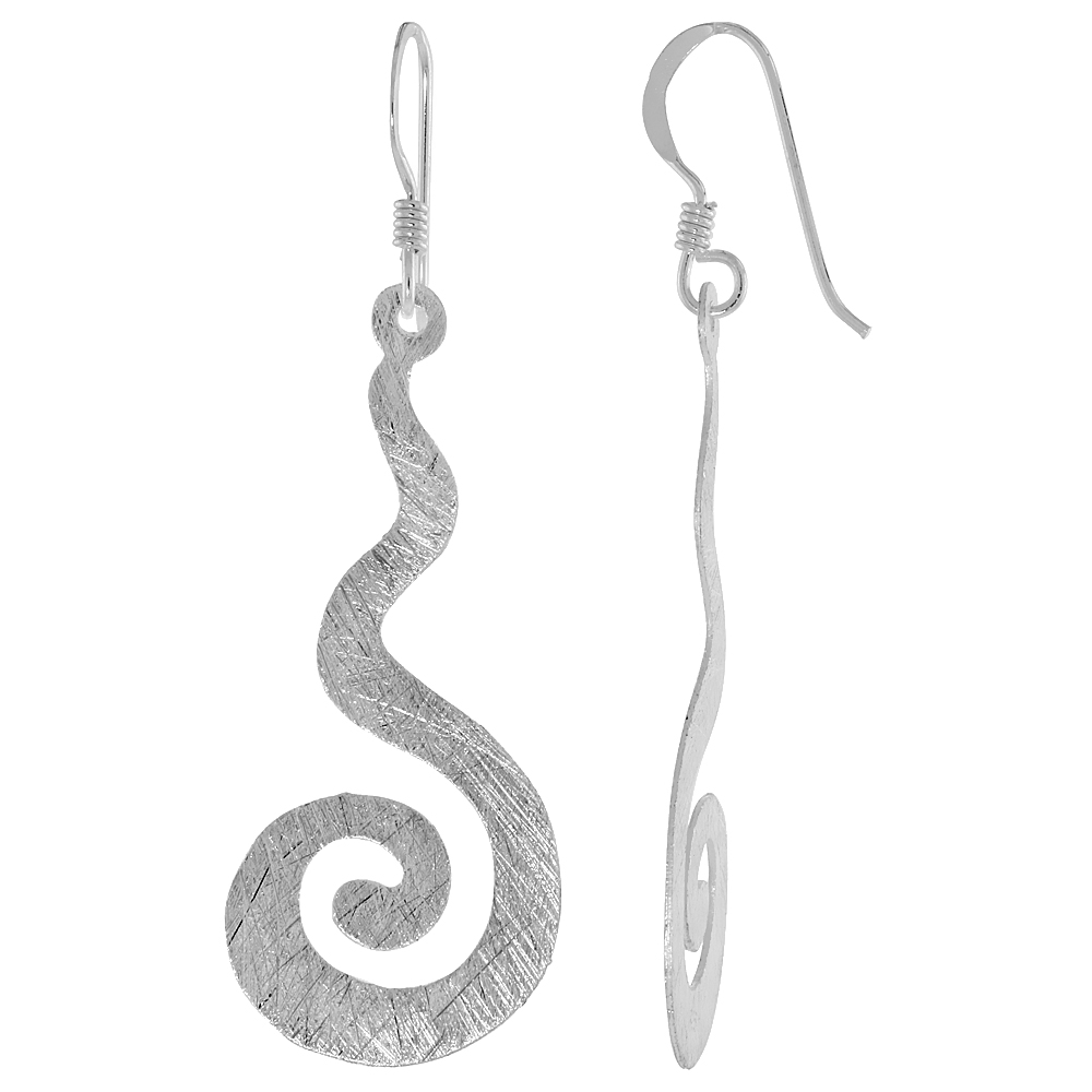 STERLING SILVER SWIRL EARRINGS CRYSTALLIZED FINISH, 1 1/2 INCH