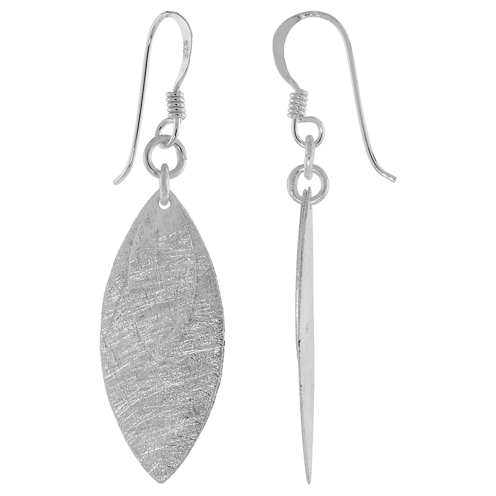 STERLING SILVER DOUBLE MARQUISE EARRINGS CRYSTALLIZED FINISH, 1 1/8 INCH