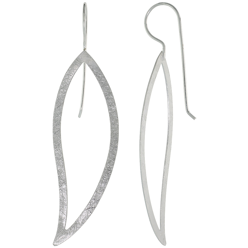 STERLING SILVER LEAF EARRINGS CRYSTALLIZED FINISH, 2 1/8 INCH