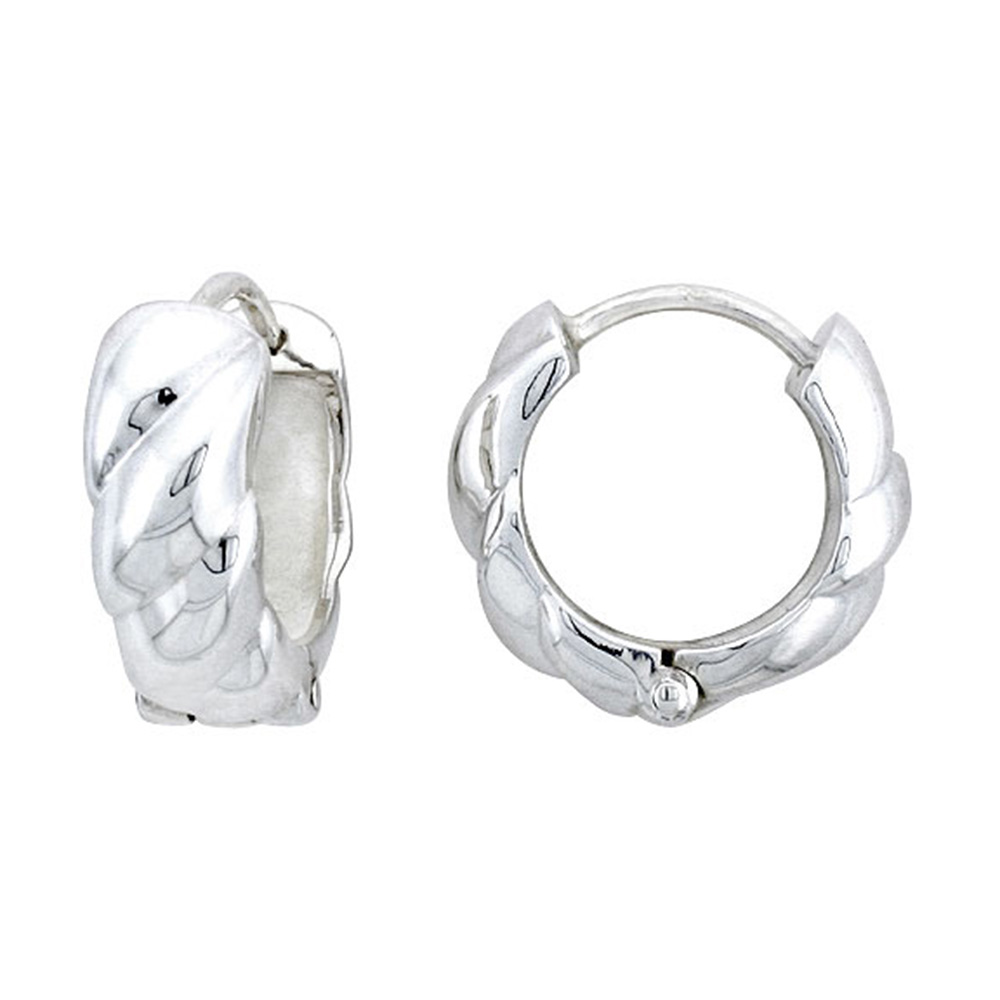 STERLING SILVER HUGGIE EARRINGS ROPE-DESIGNED FLAWLESS FINISH 5/8 INCH