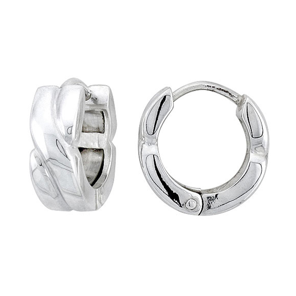 STERLING SILVER HUGGIE EARRINGS CRISSCROSS FLAWLESS FINISH 5/8 INCH