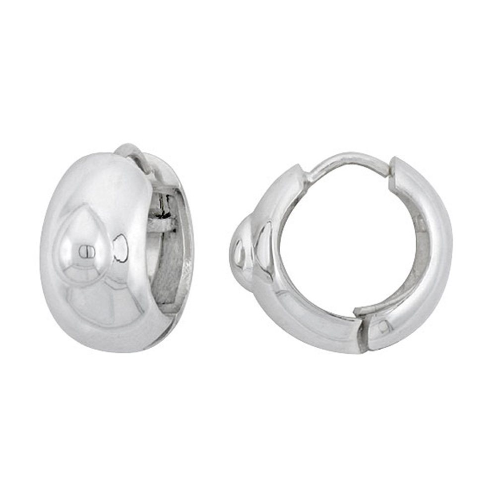 STERLING SILVER HUGGIE EARRINGS PEAR-SHAPED ACCENT FLAWLESS FINISH 11/16 INCH