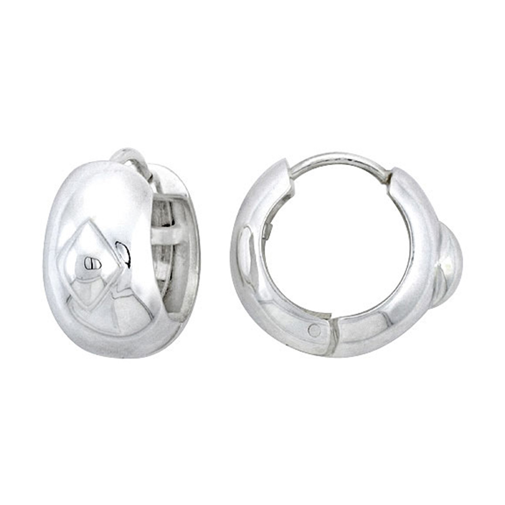 STERLING SILVER HUGGIE EARRINGS DIAMOND-SHAPED ACCENT FLAWLESS FINISH 11/16 INCH