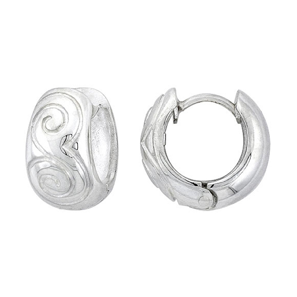 STERLING SILVER HUGGIE EARRINGS SPIRAL DESIGNED FLAWLESS FINISH 9/16 INCH