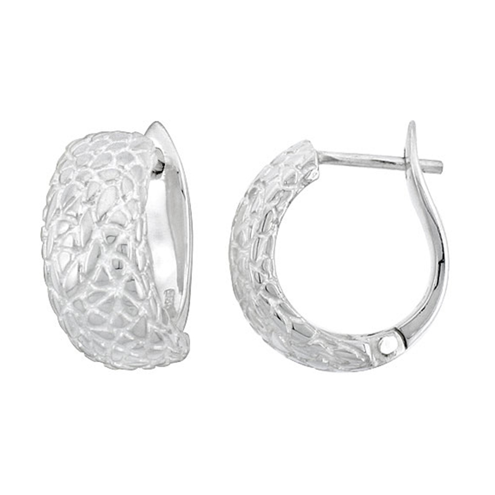 STERLING SILVER HUGGIE EARRINGS TEXTURED FLAWLESS FINISH 11/16 INCH