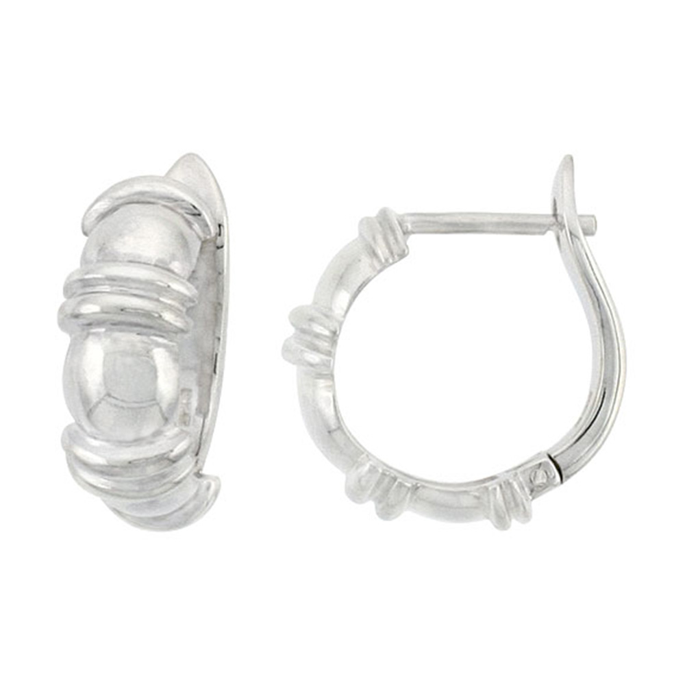 STERLING SILVER HUGGIE EARRINGS BALI STYLE FLAWLESS FINISH 11/16 INCH