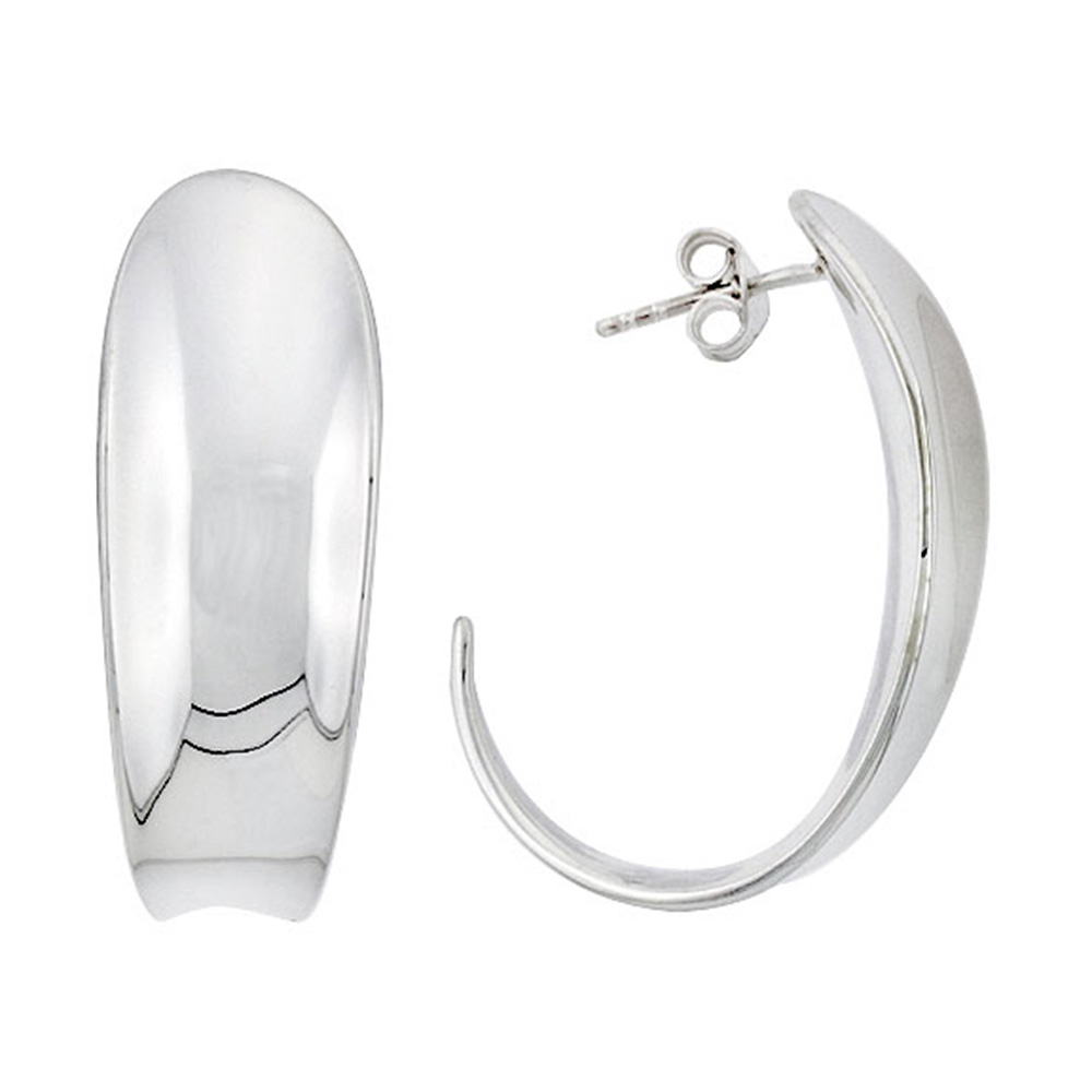 STERLING SILVER TAPERED J-SHAPED POST EARRINGS 1 1/4 INCH WIDE