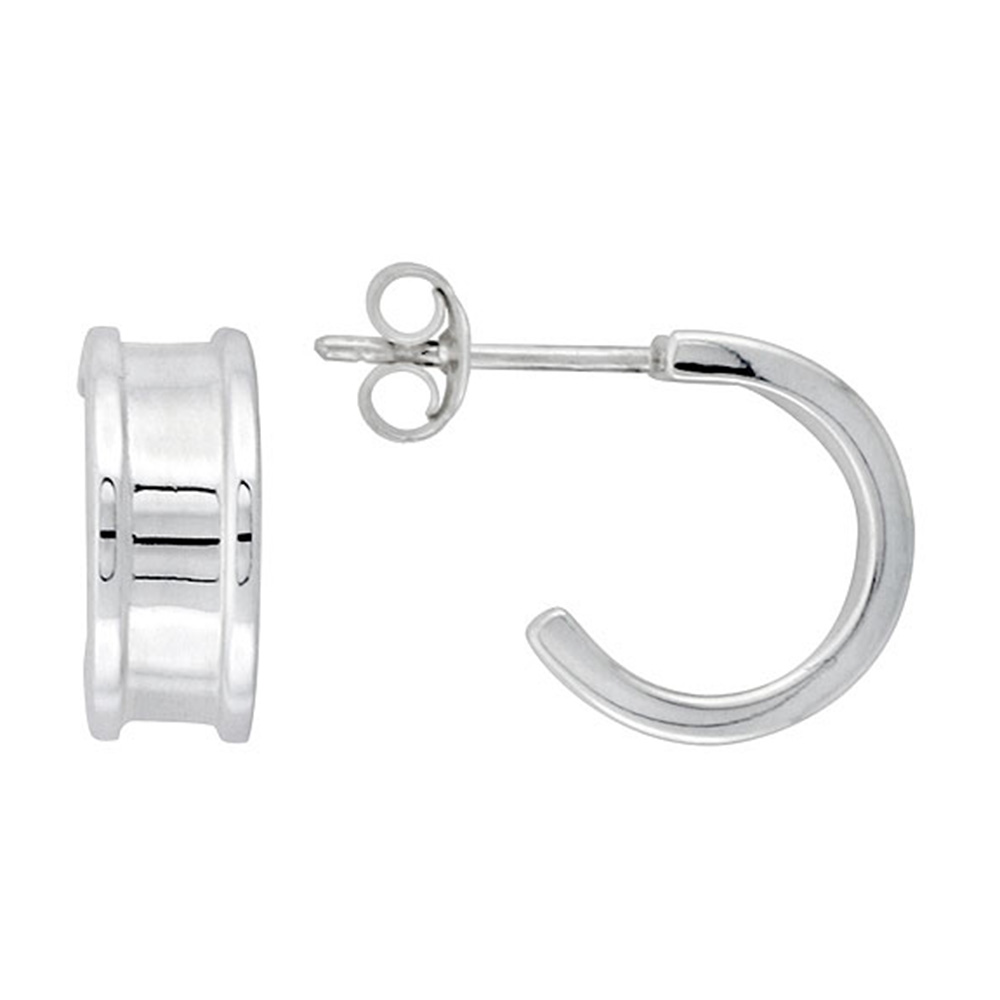 STERLING SILVER POST EARRINGS RAISED EDGES 1/2 INCH WIDE