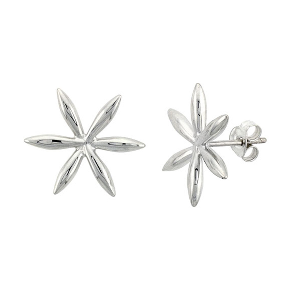 STERLING SILVER FLOWER EARRINGS FLAWLESS FINISH 9/16 INCH WIDE