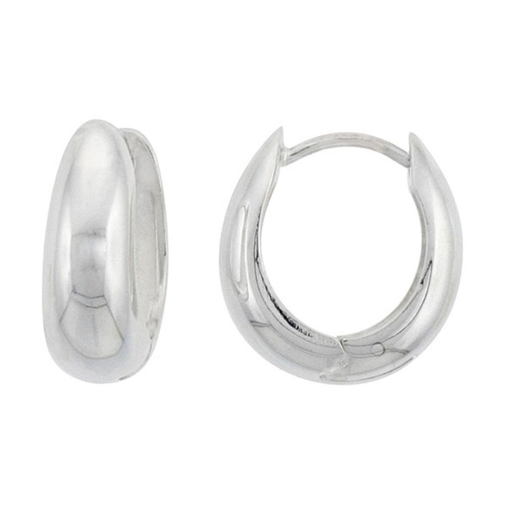 STERLING SILVER HUGGIE EARRINGS U-SHAPE FLAWLESS FINISH 9/16 INCH