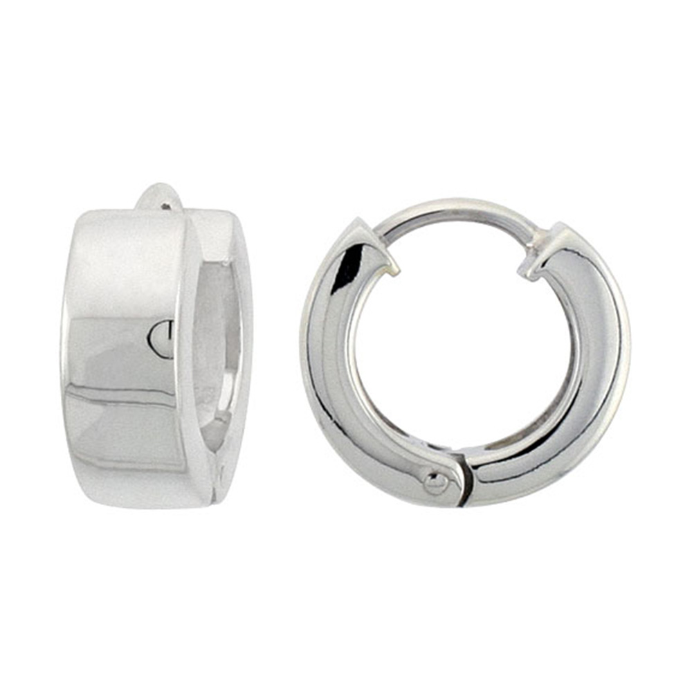 STERLING SILVER HUGGIE EARRINGS ROUND SHAPE FLAWLESS FINISH 1/2 INCH