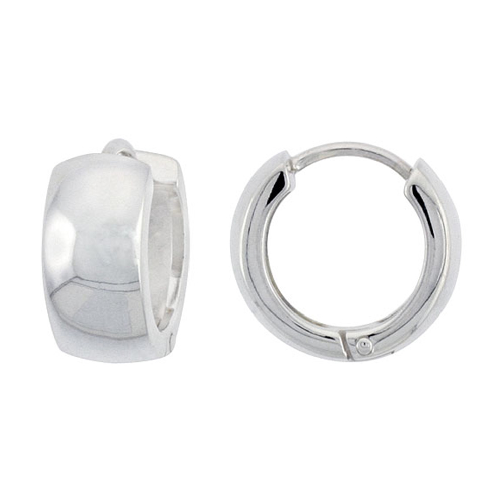 STERLING SILVER HUGGIE EARRINGS ROUND SHAPE FLAWLESS FINISH 1/2 INCH