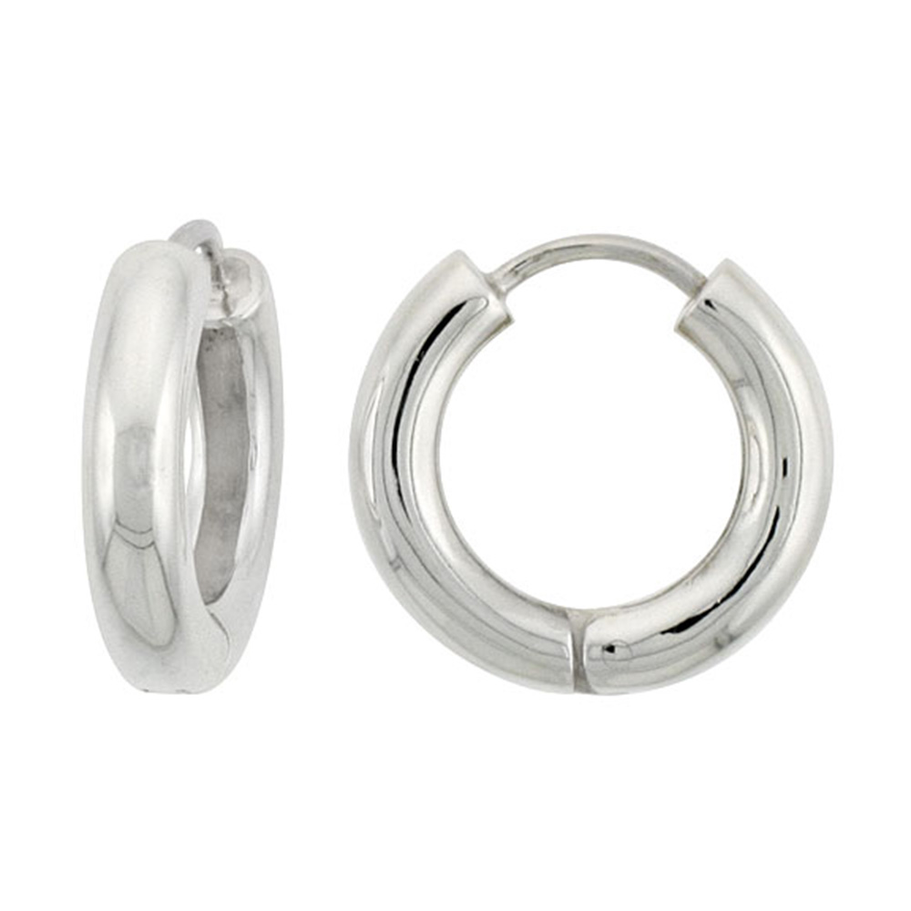 STERLING SILVER HUGGIE EARRINGS ROUND SHAPE FLAWLESS FINISH 11/16 INCH