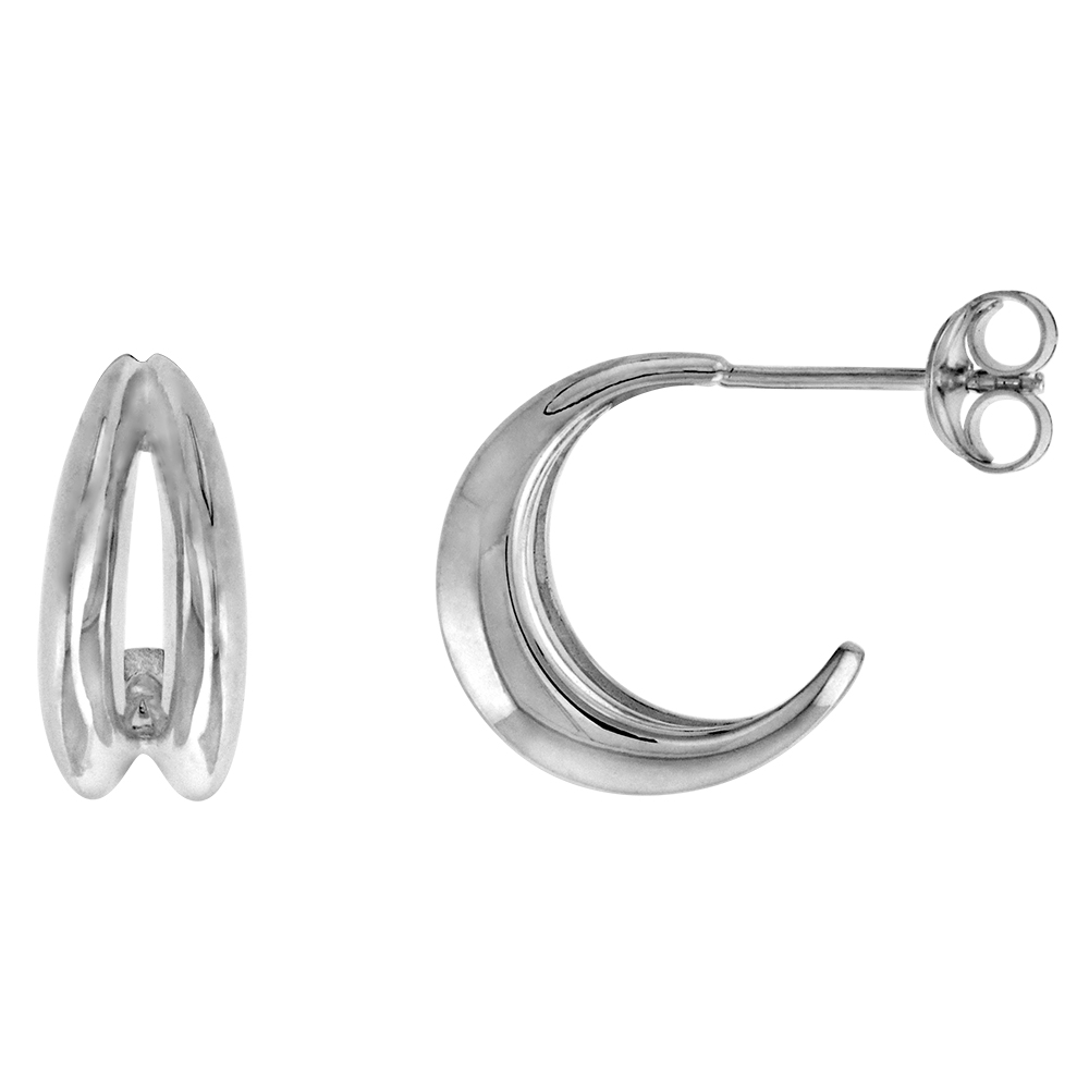 5/8 INCH STERLING SILVER SPLIT KNIFE EDGE HALF ROUND POST HOOP EARRINGS FOR WOMEN PERFECT FLAWLESS POLISHED FINISH 1/4 INCH (7MM) WIDE