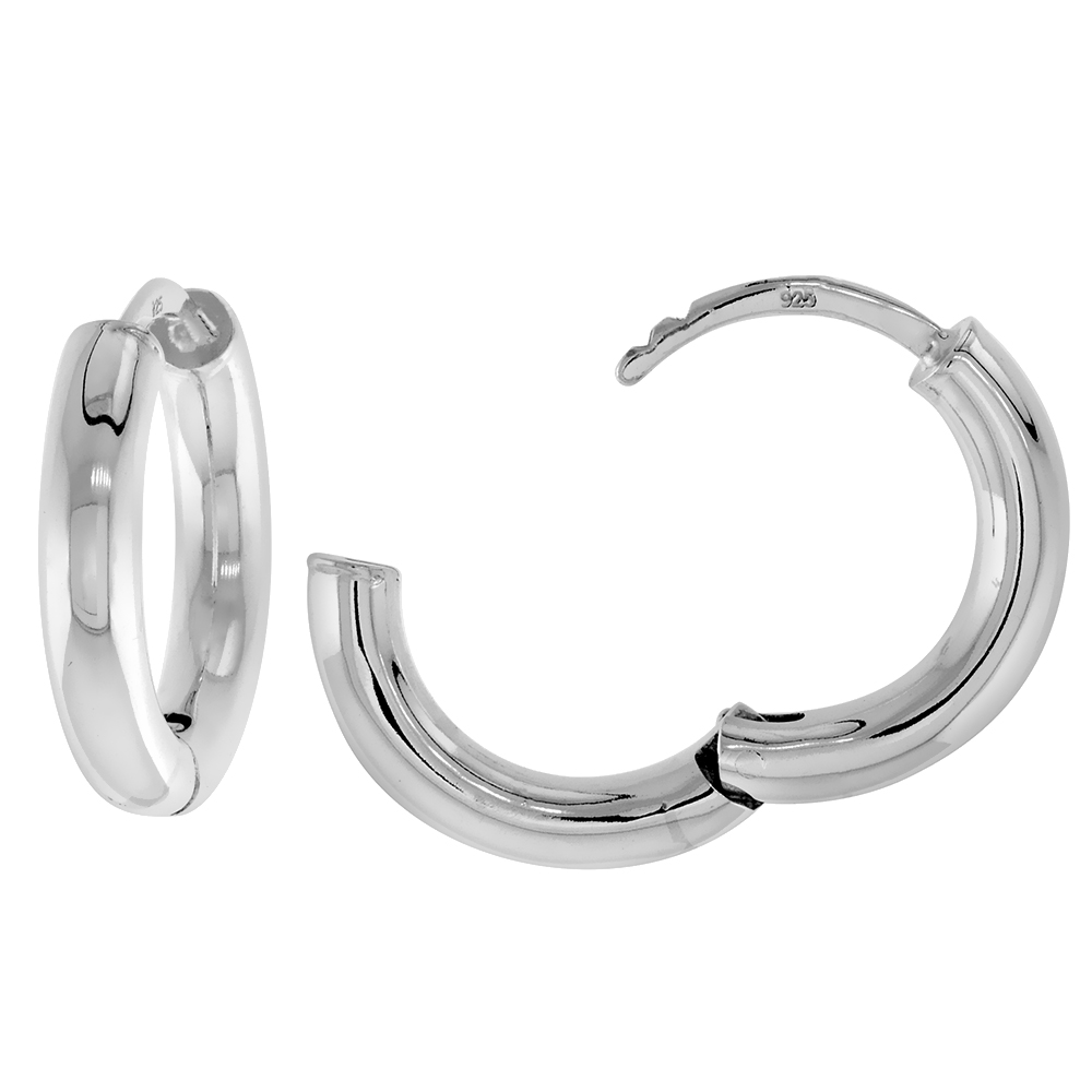 STERLING SILVER PLAIN ROUND TUBE 20MM HINGED HUGGIE HOOP EARRINGS FINISH 3/4 INCH
