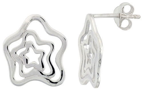 STERLING SILVER STAR POST EARRINGS, 5/8 INCH LONG