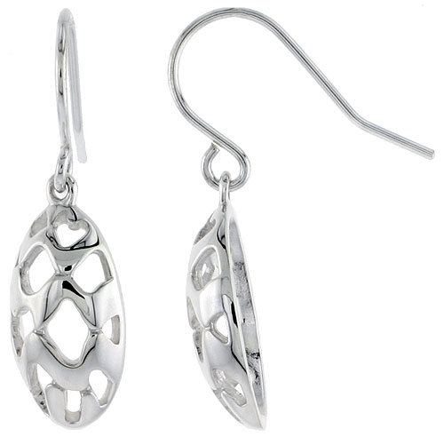 STERLING SILVER OVAL HOOK EARRINGS, 3/4 INCH LONG