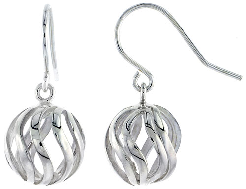 STERLING SILVER BALL HOOK EARRINGS, 1/2 INCH LONG