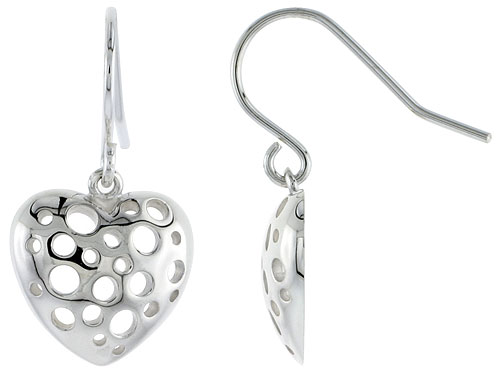 STERLING SILVER HEART HOOK EARRINGS, 1/2